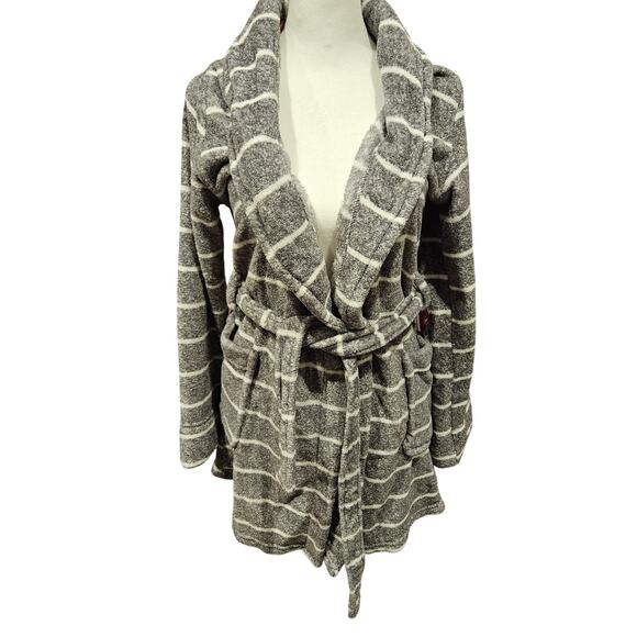 pj salvage Striped Plush Belted Robe Heart Elbow Pockets Medium preppy - Picture 1 of 7